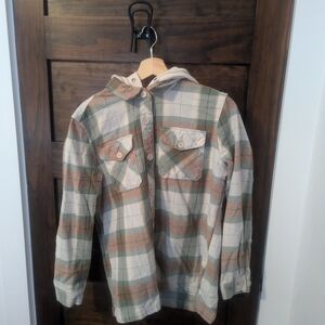 Hooded Plaid Button Up